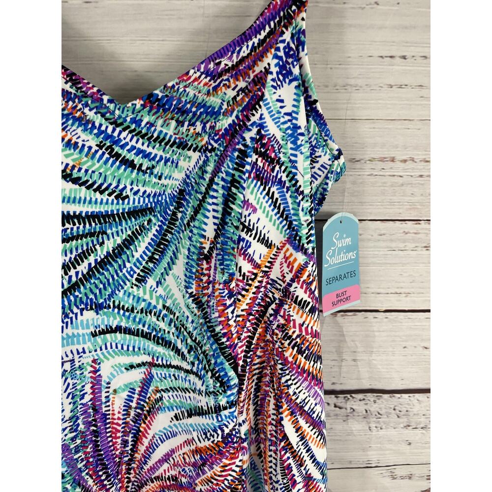 Swim Solutions Tankini Top Women's Size 8 Multi Hi Low Bust Support Swimwear - Picture 3 of 9